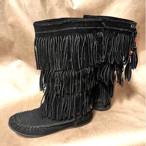 Black Suede Fringed Boots from Takoda, Size 7M